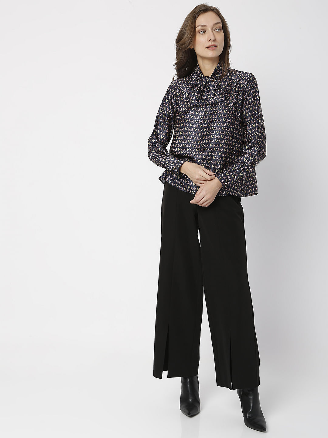 Navy Blue Printed Top