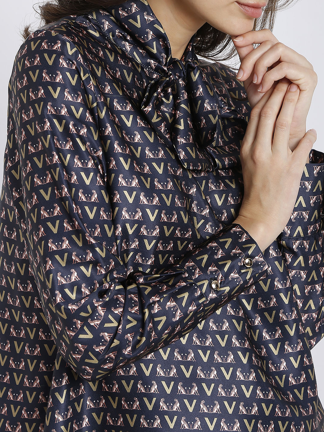 Navy Blue Printed Top