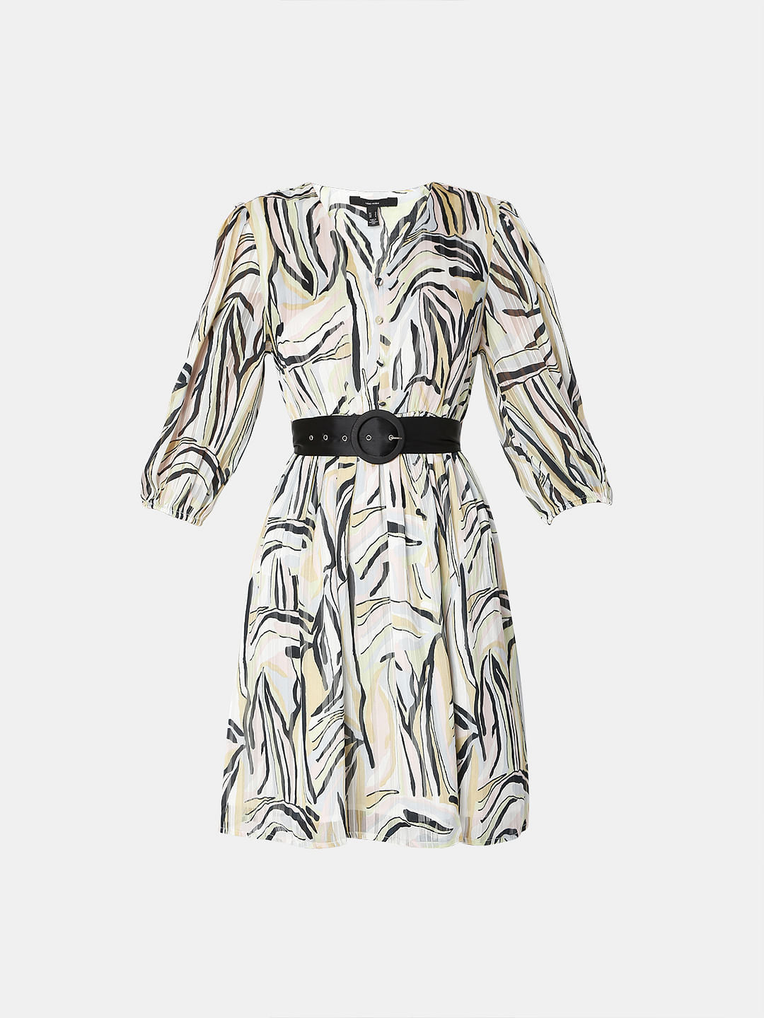 White Abstract Print Shift Dress