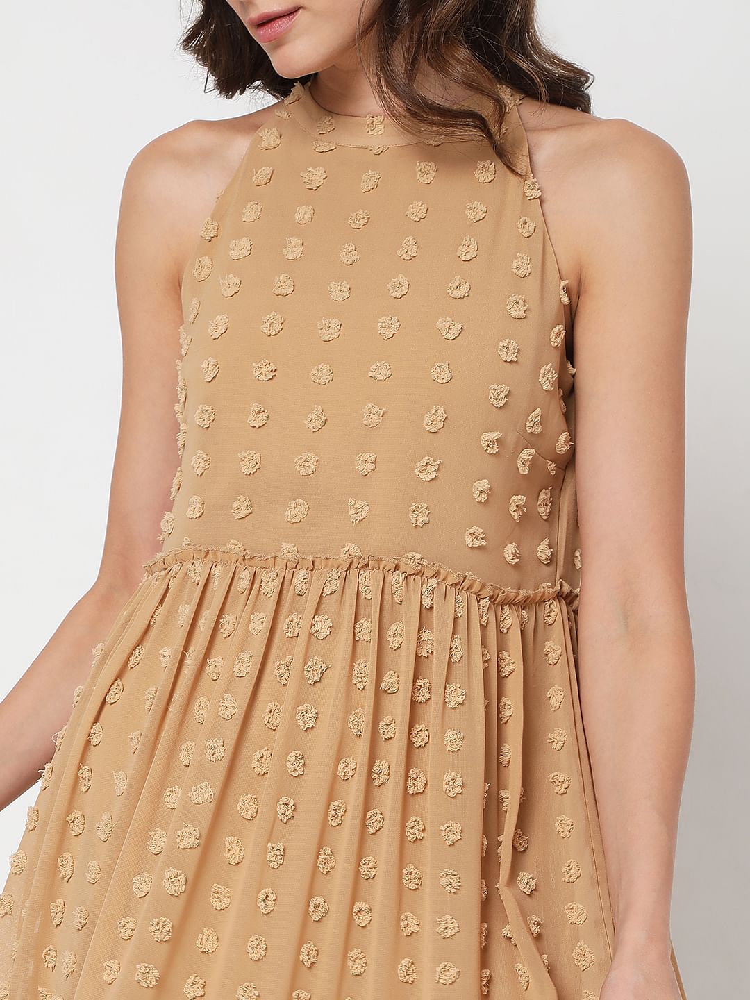 Beige Dobby Midi Dress