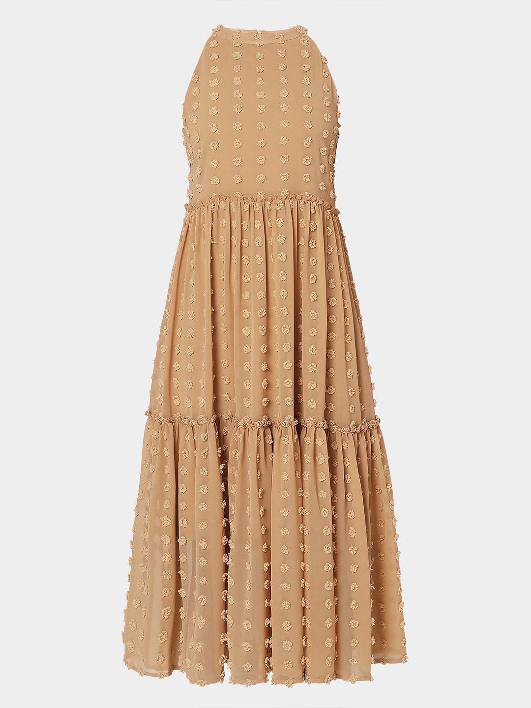 Beige Dobby Midi Dress