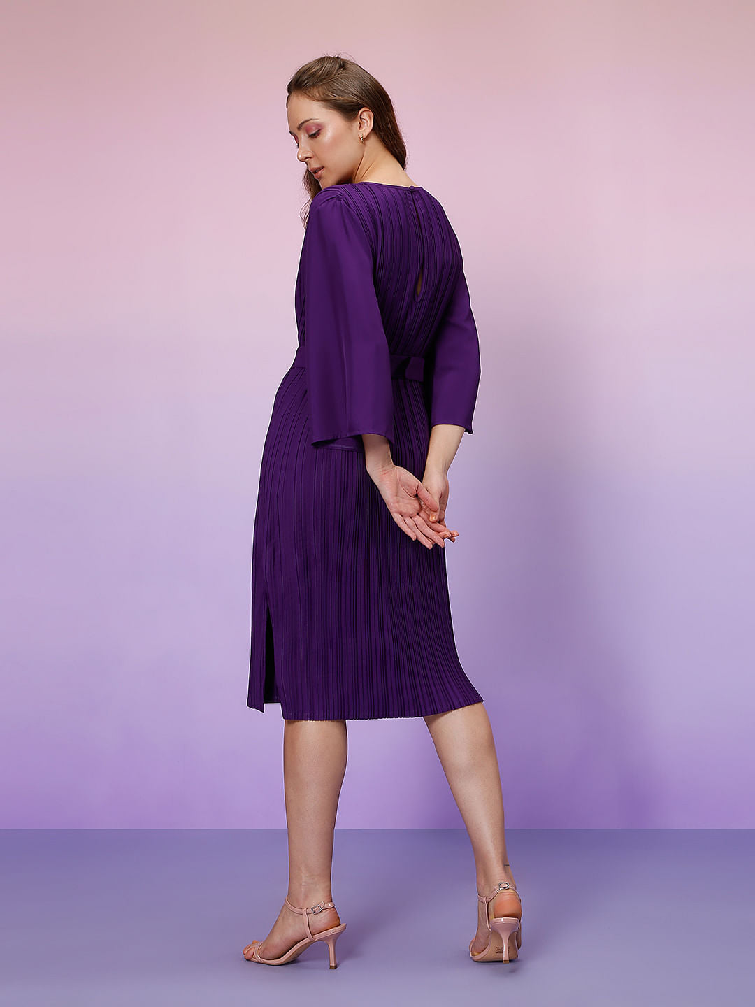 Marquee Purple Plisse Midi Dress