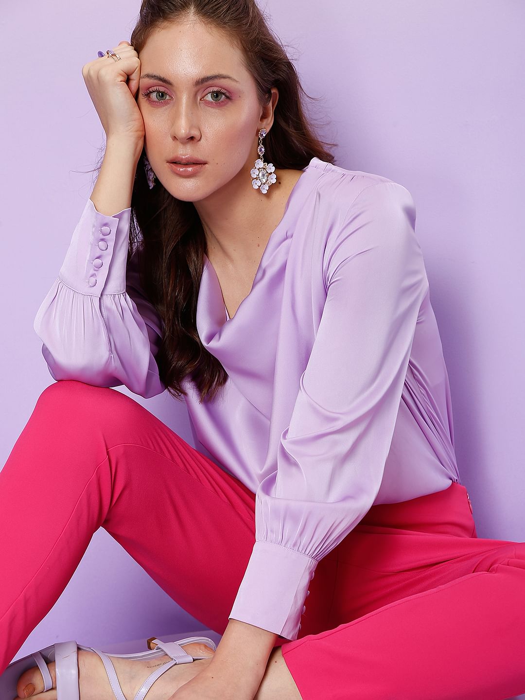 Marquee Lilac Satin Cowl Neck Top