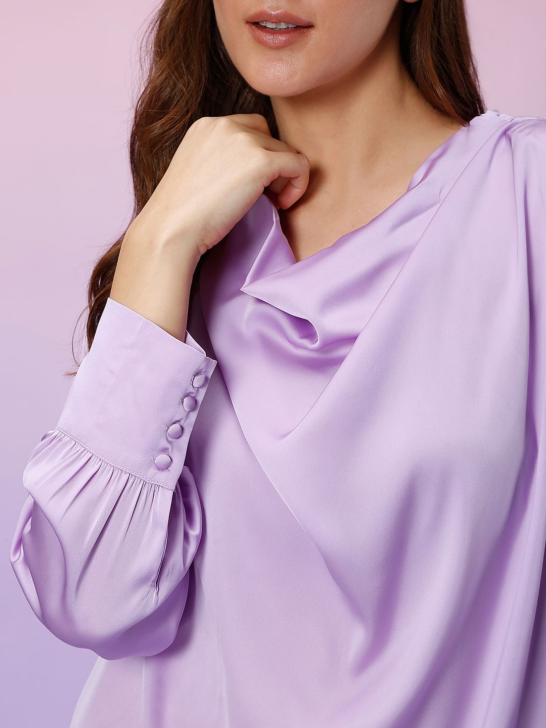Marquee Lilac Satin Cowl Neck Top