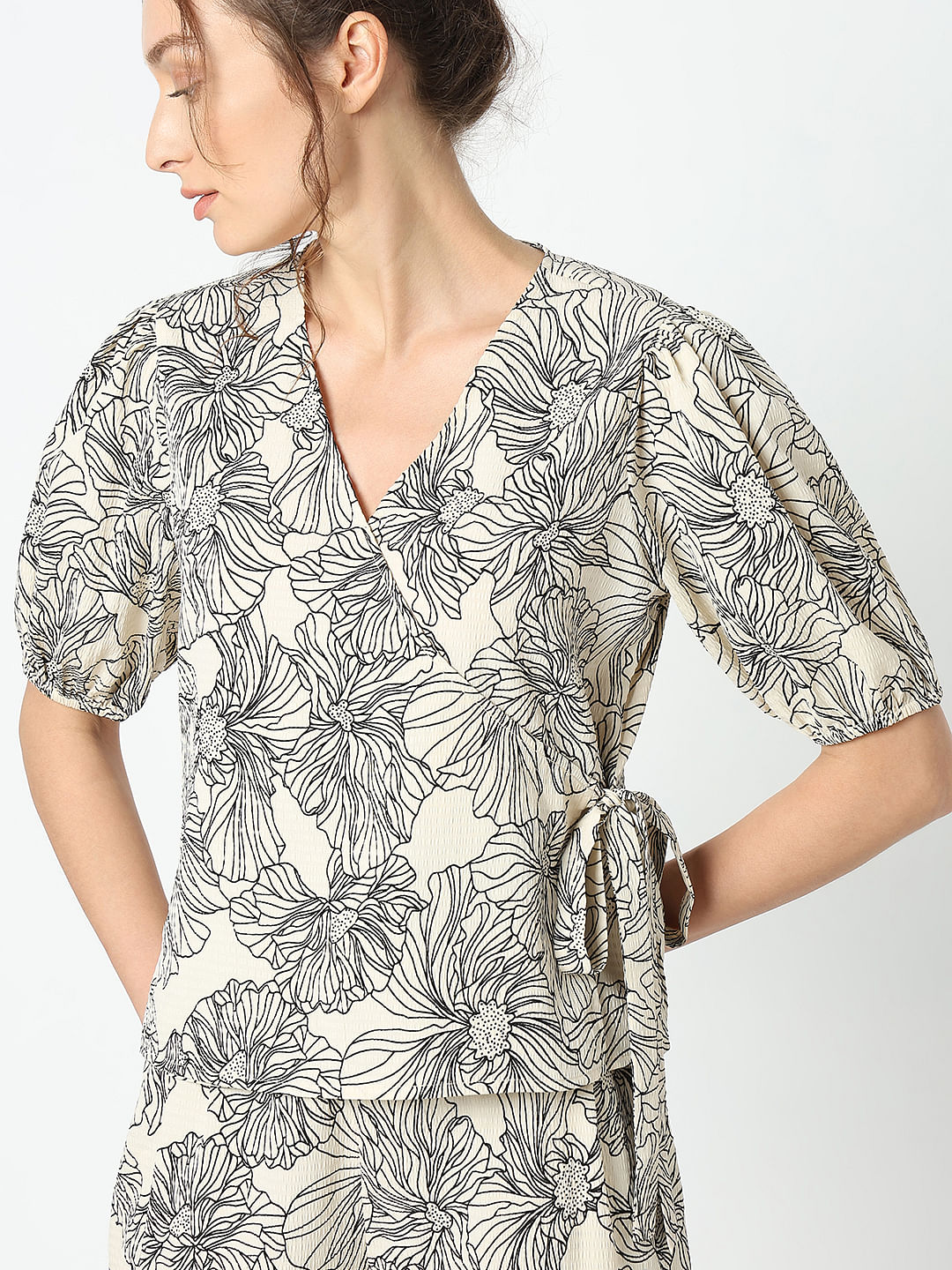 Beige Floral Co-Ord Set Top