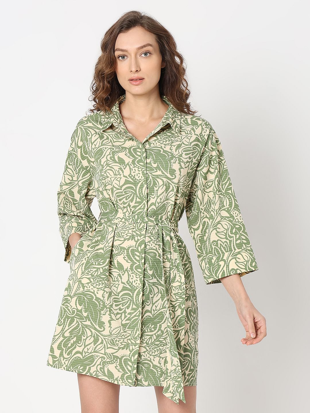 Green Printed Shirt Dress