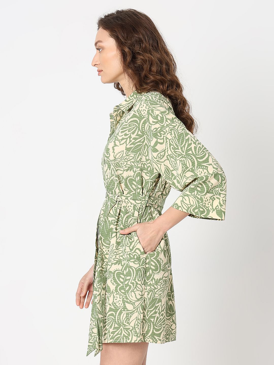 Green Printed Shirt Dress