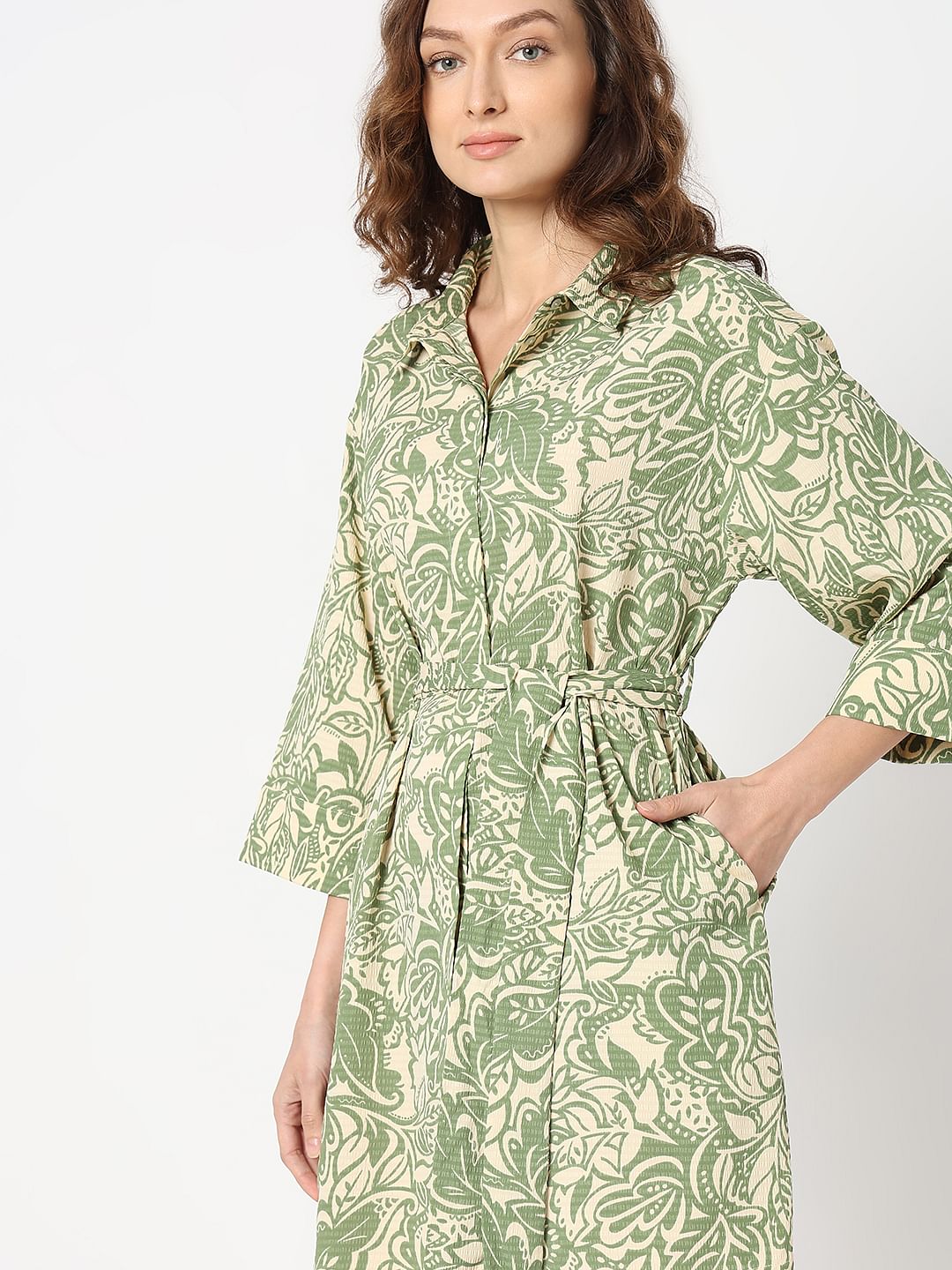 Green Printed Shirt Dress