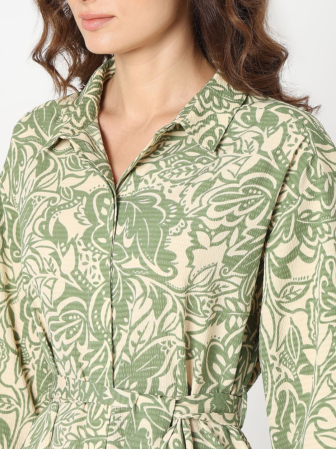 Green Printed Shirt Dress