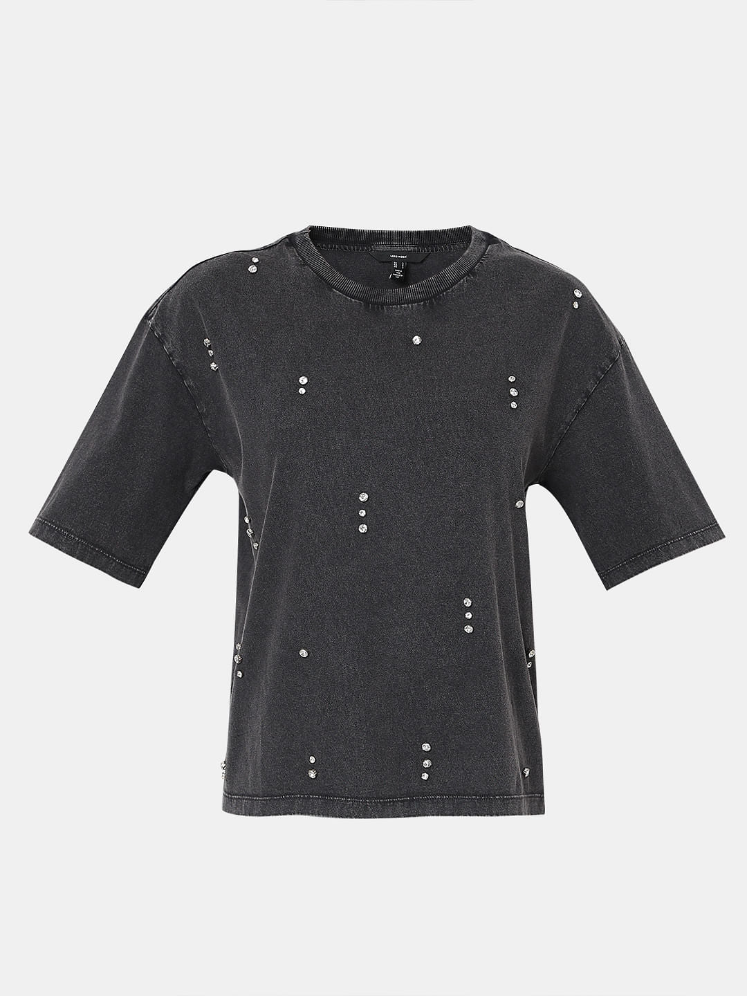 Black Embellished Cotton T-Shirt