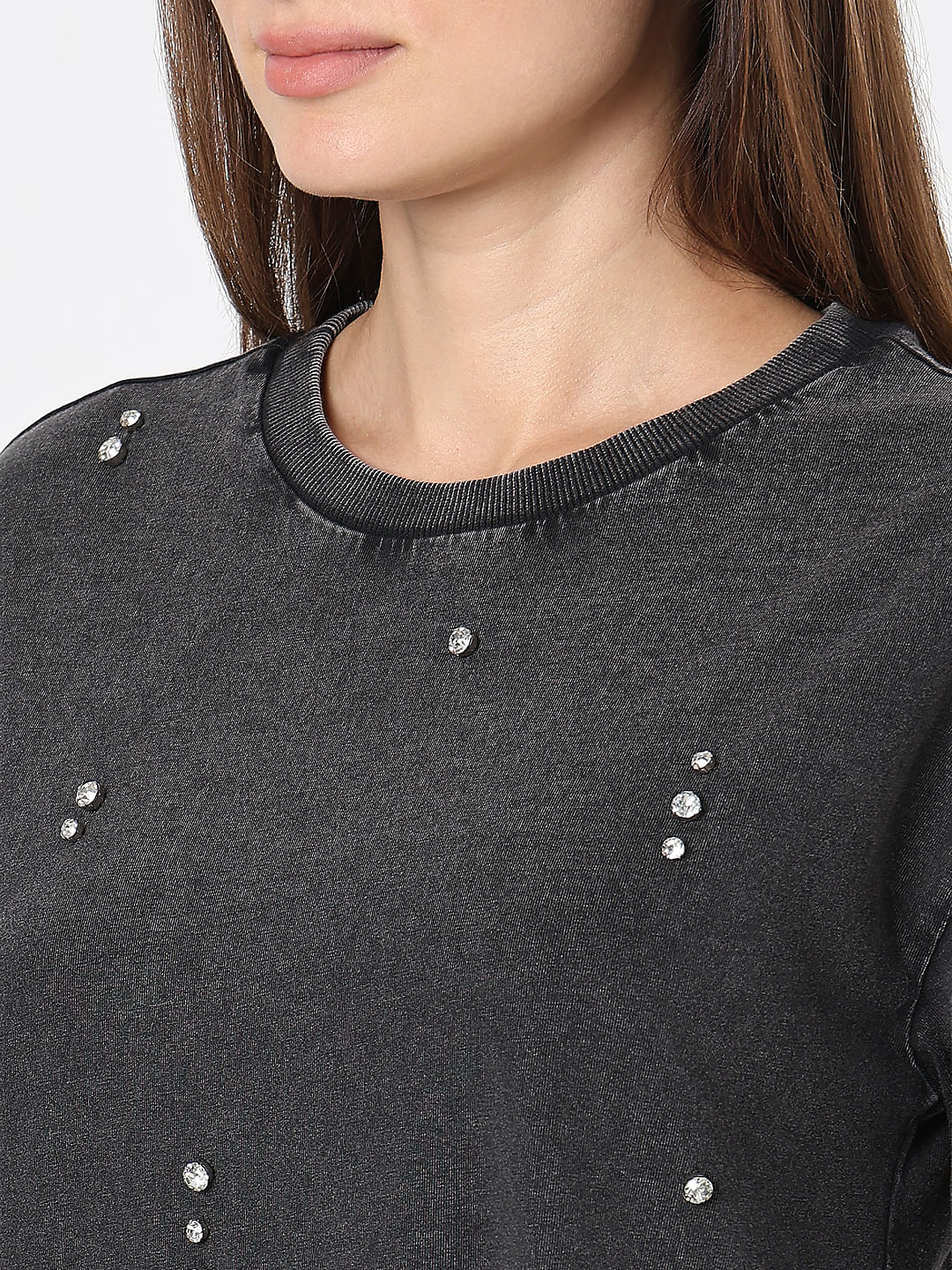 Black Embellished Cotton T-Shirt