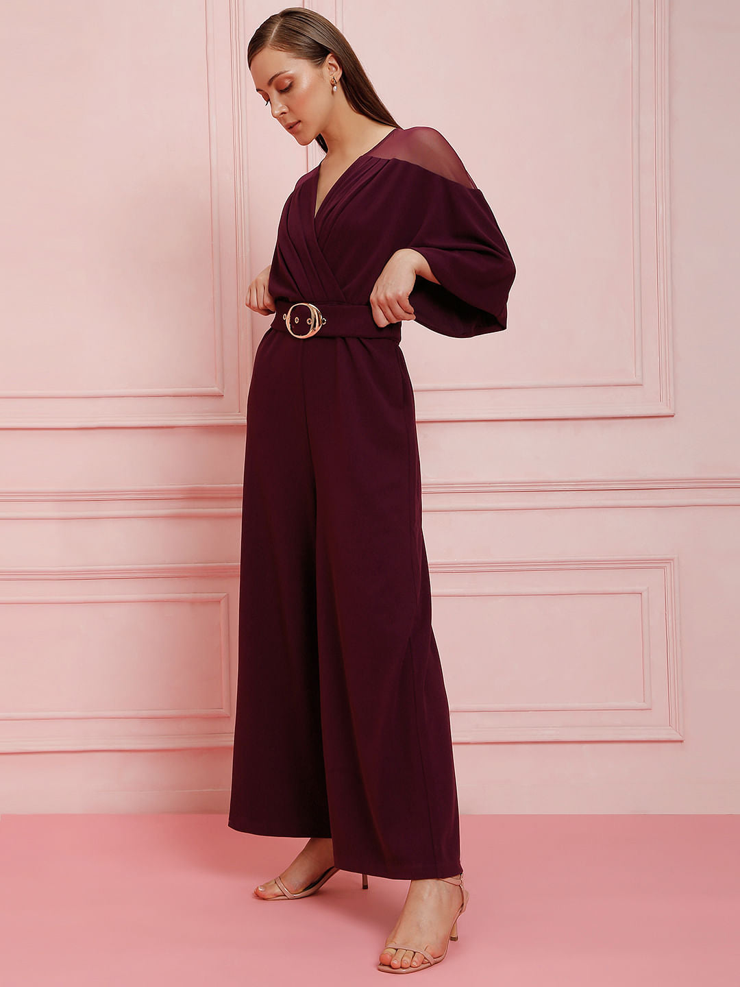 Marquee Maroon Sheer Detail Jumpsuit