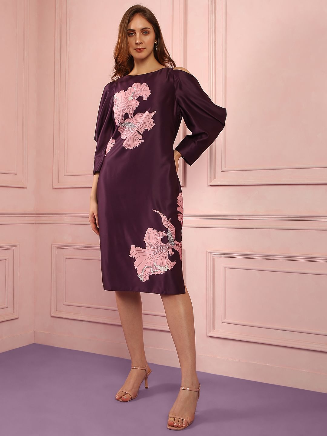 Marquee Dark Purple Satin Midi Dress