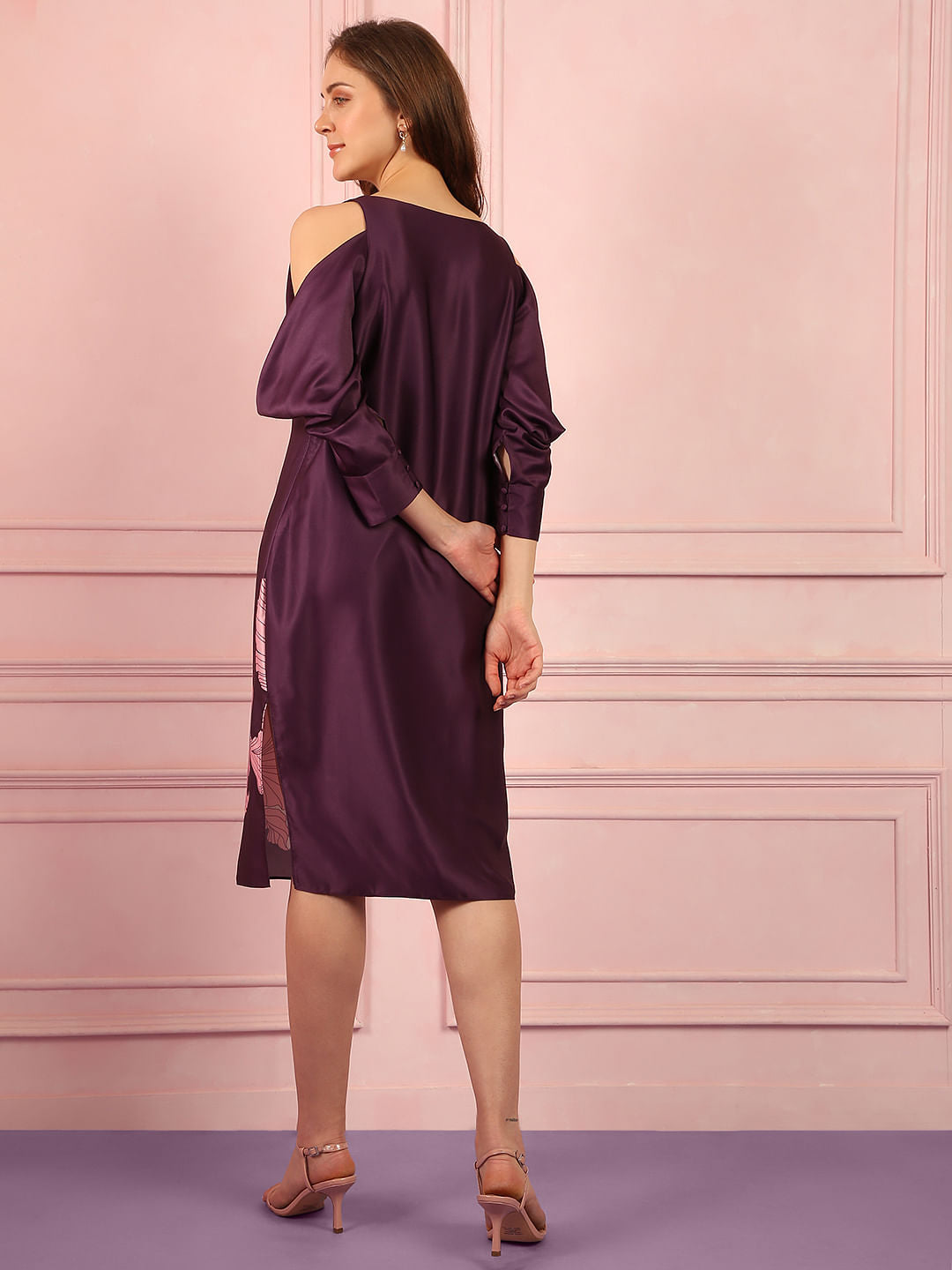 Marquee Dark Purple Satin Midi Dress