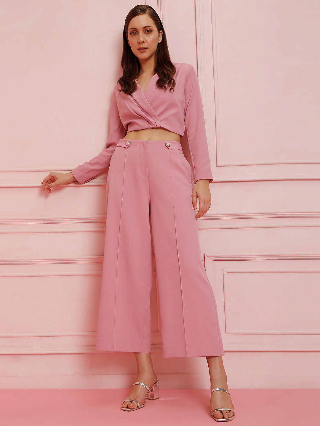 Marquee Pink High Rise Wide Leg Co-Ord Pants