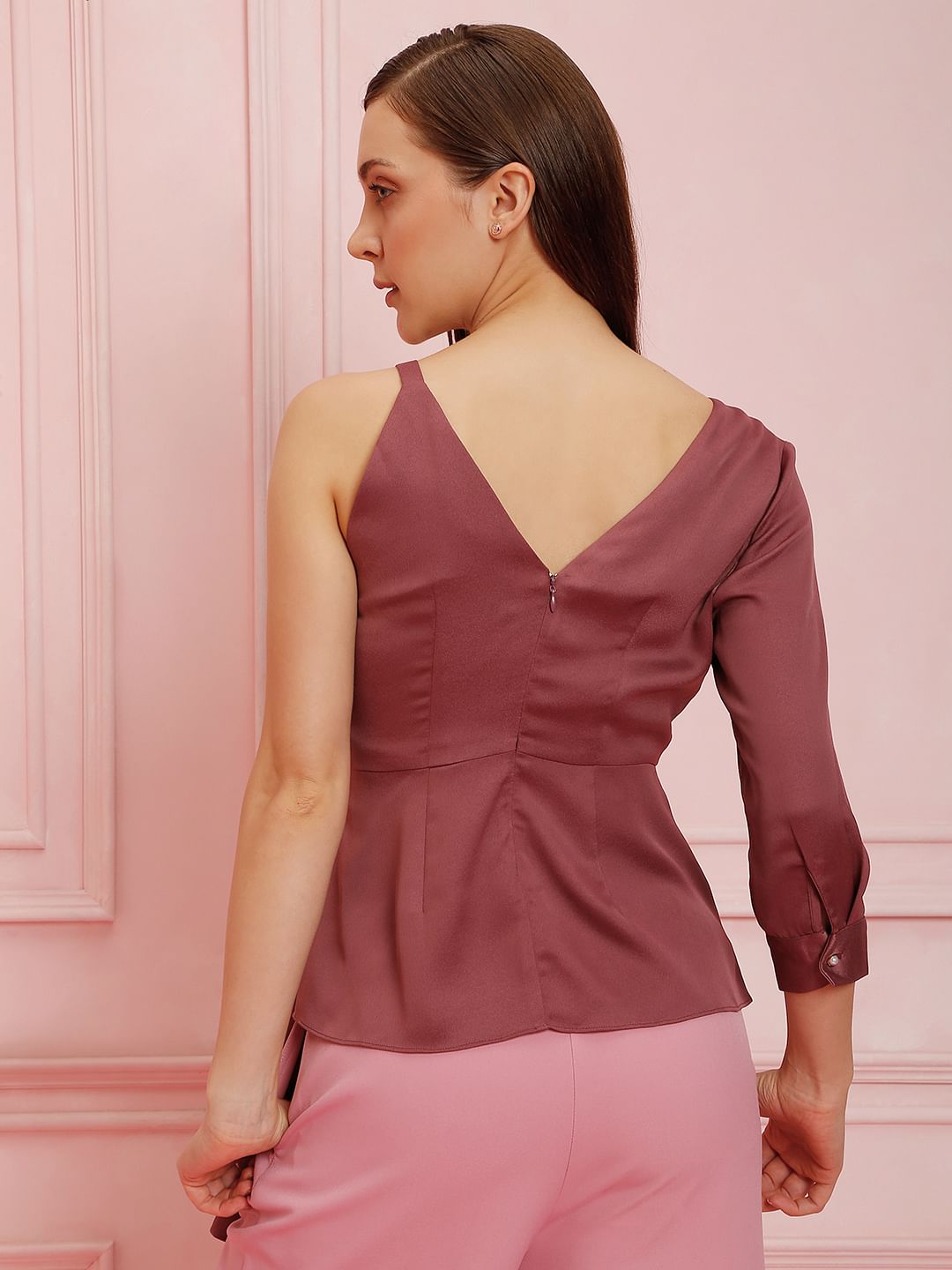 Marquee Brown One Shoulder Tops