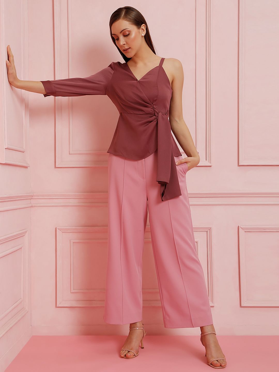 Marquee Brown One Shoulder Tops