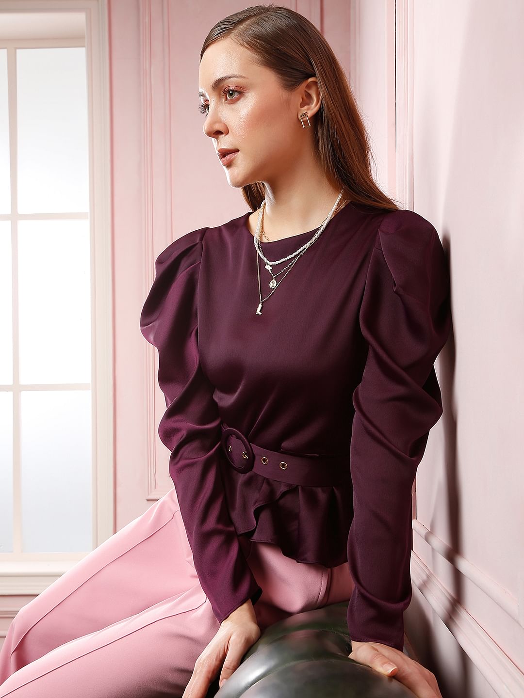 Marquee Maroon Satin Top