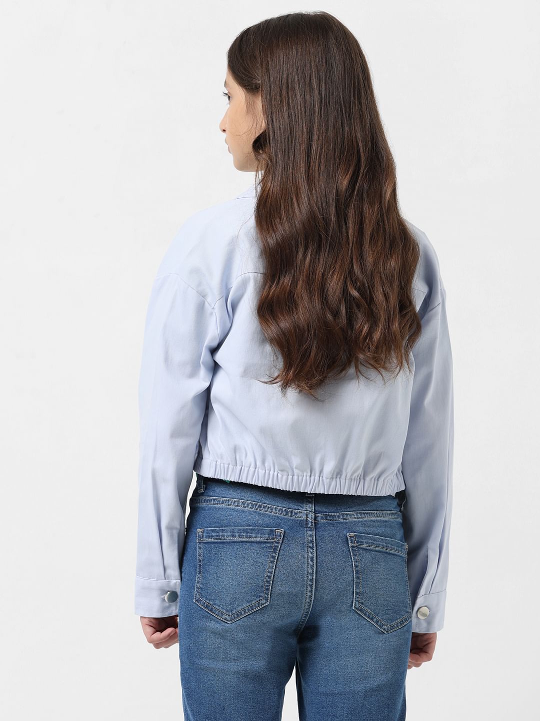 Girl Light Blue Cropped Shacket