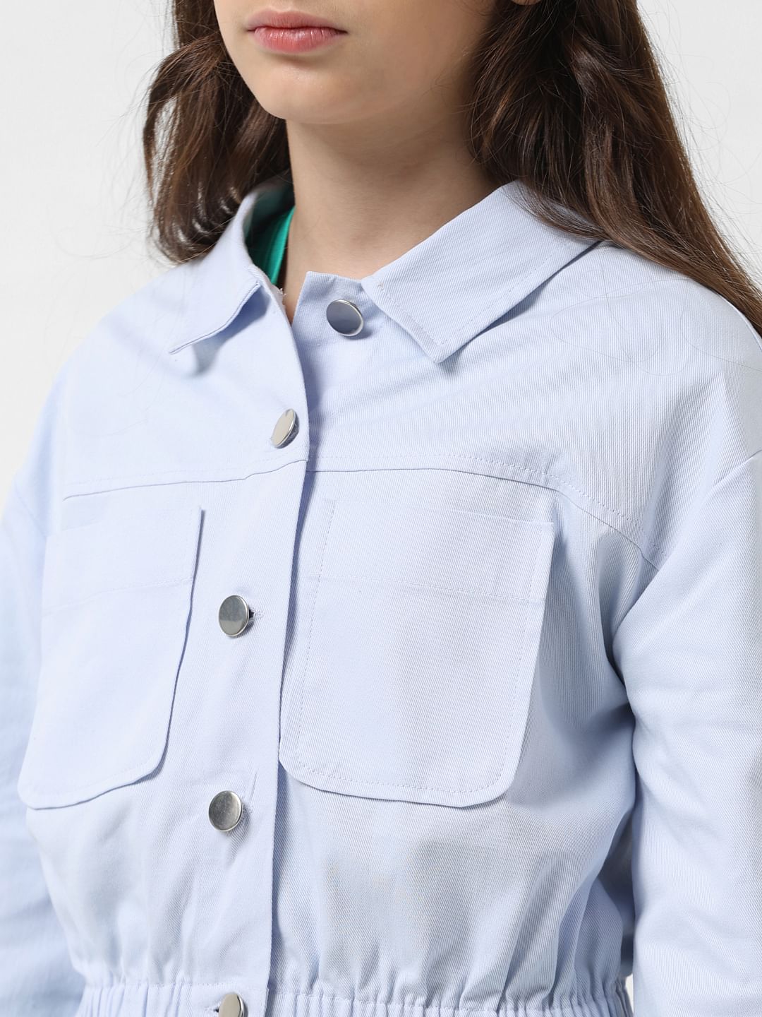Girl Light Blue Cropped Shacket