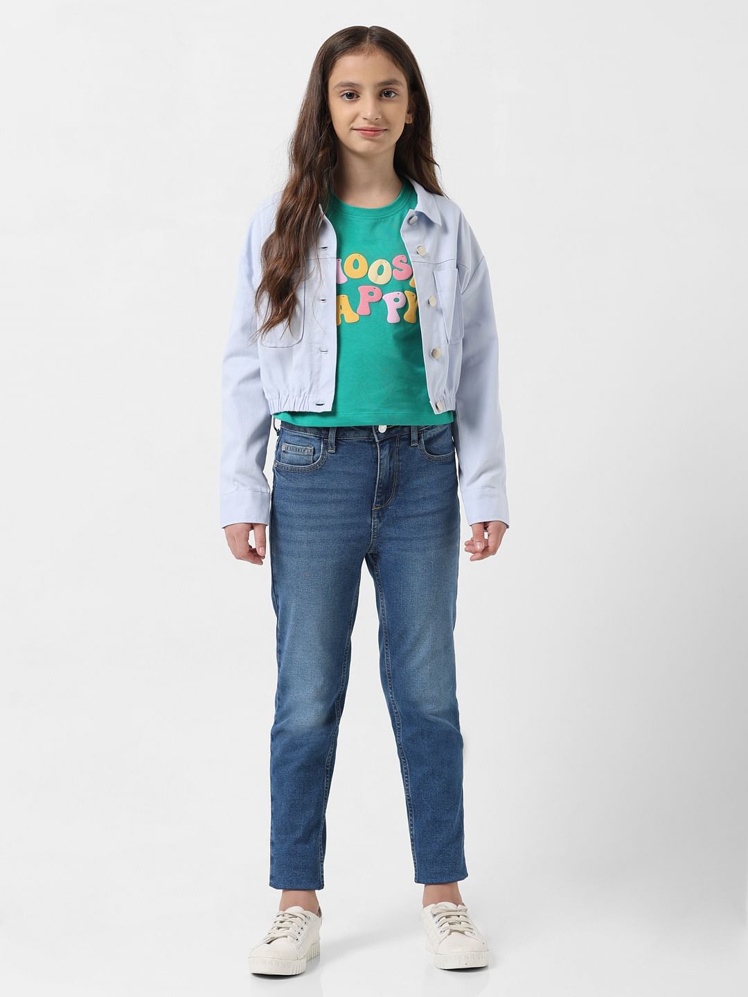 Girl Light Blue Cropped Shacket