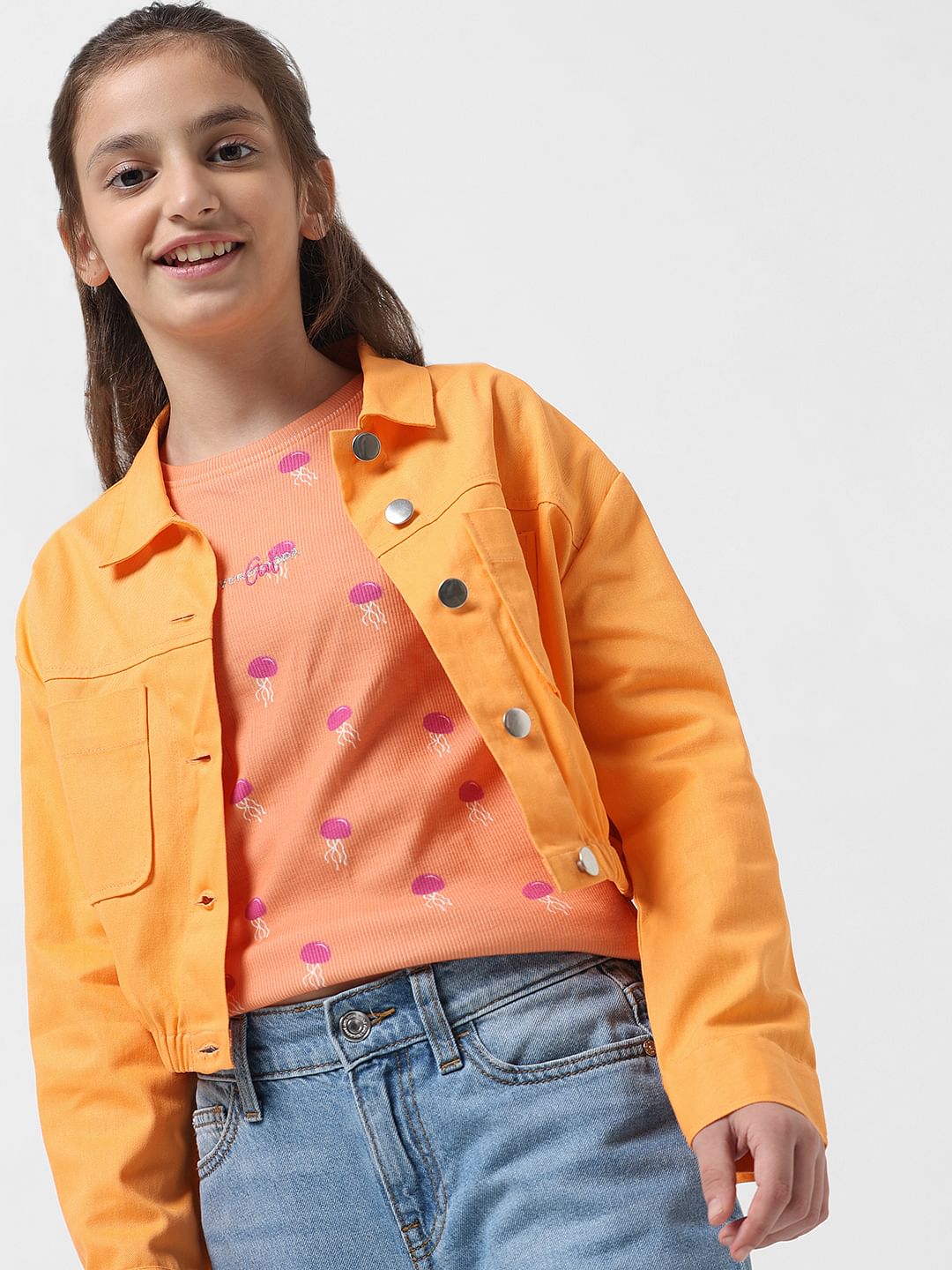 Girl Orange Cropped Shacket