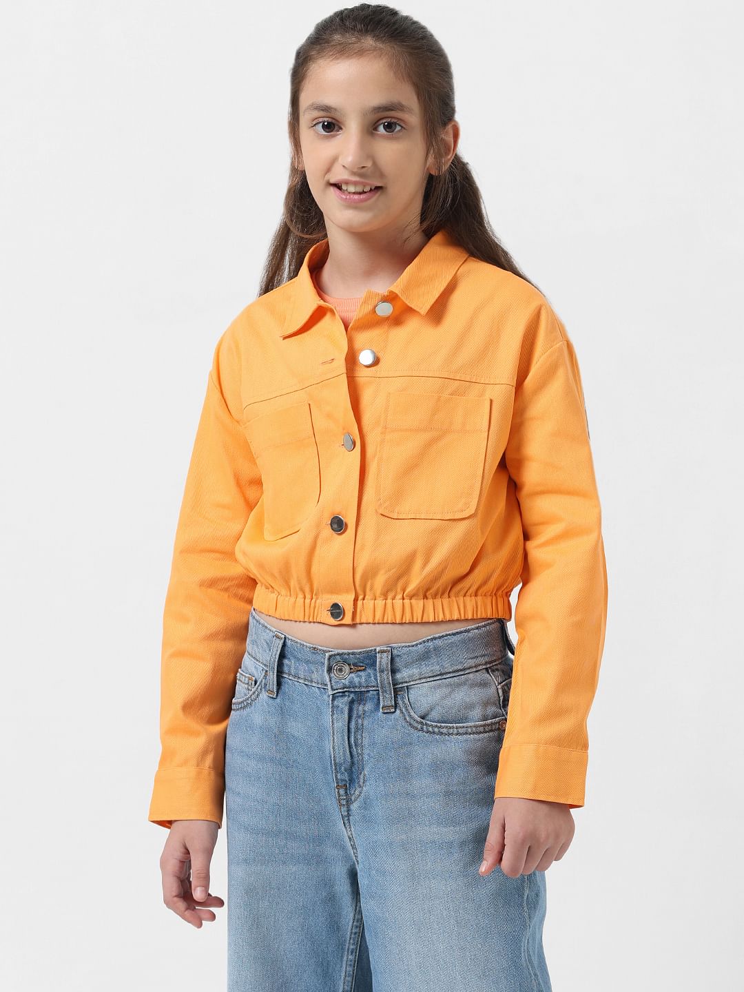 Girl Orange Cropped Shacket