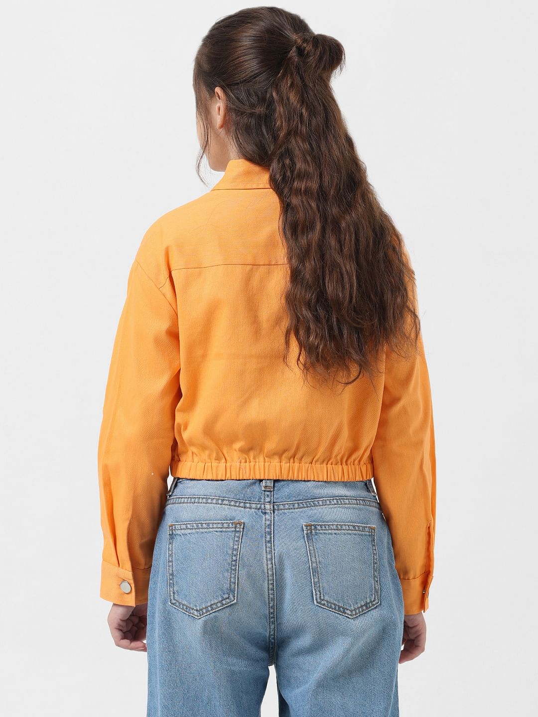 Girl Orange Cropped Shacket