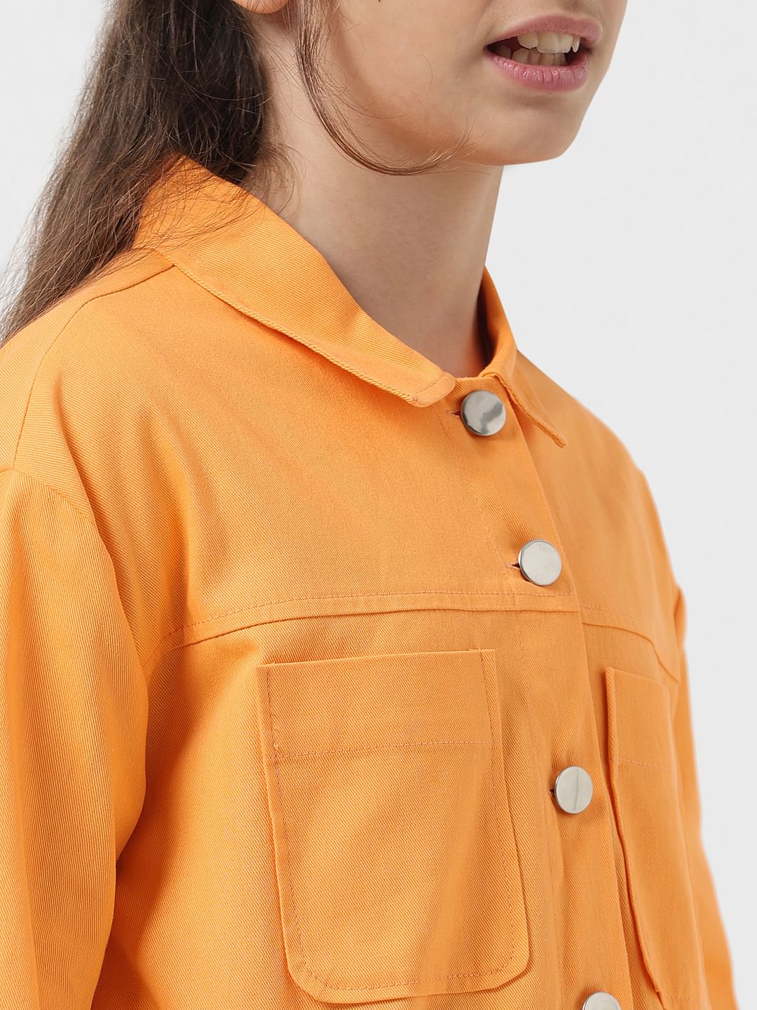 Girl Orange Cropped Shacket