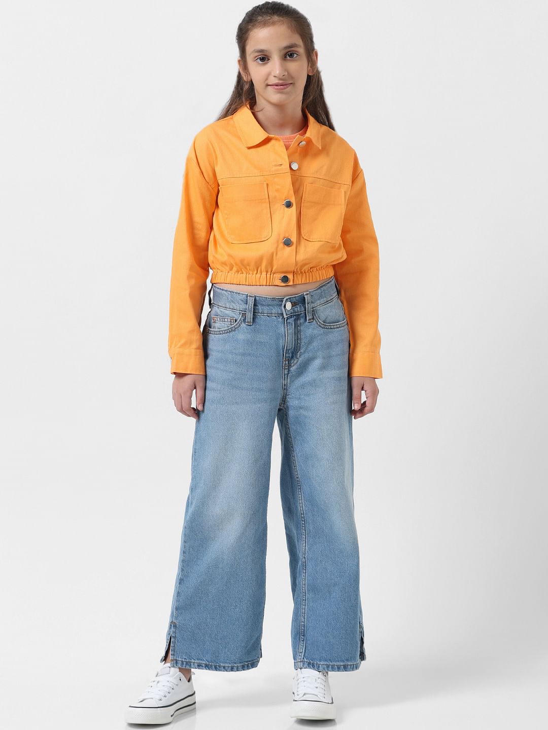 Girl Orange Cropped Shacket