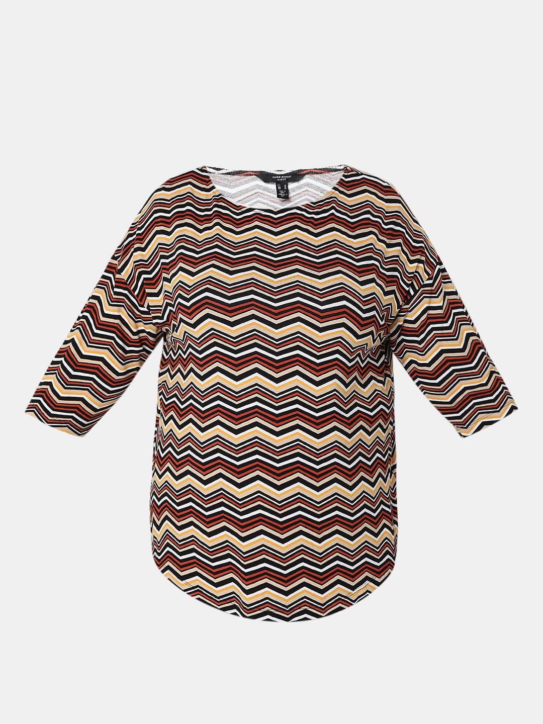 Curve Brown Zig-Zag Print Top