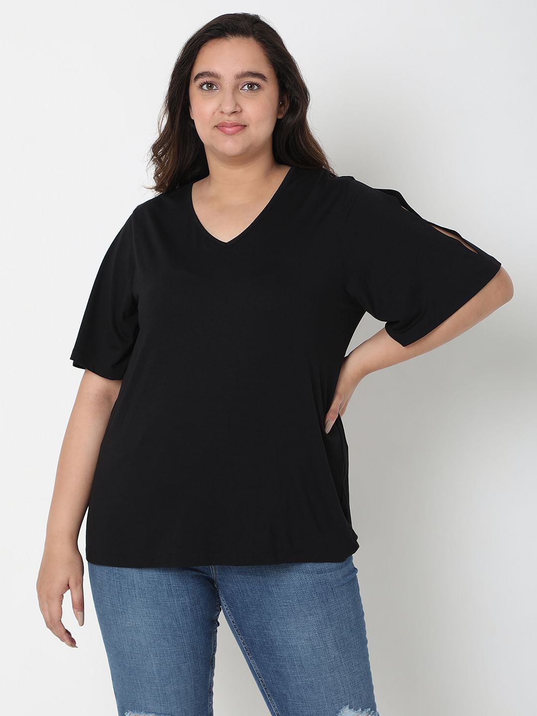 Curve Black V-Neck Top