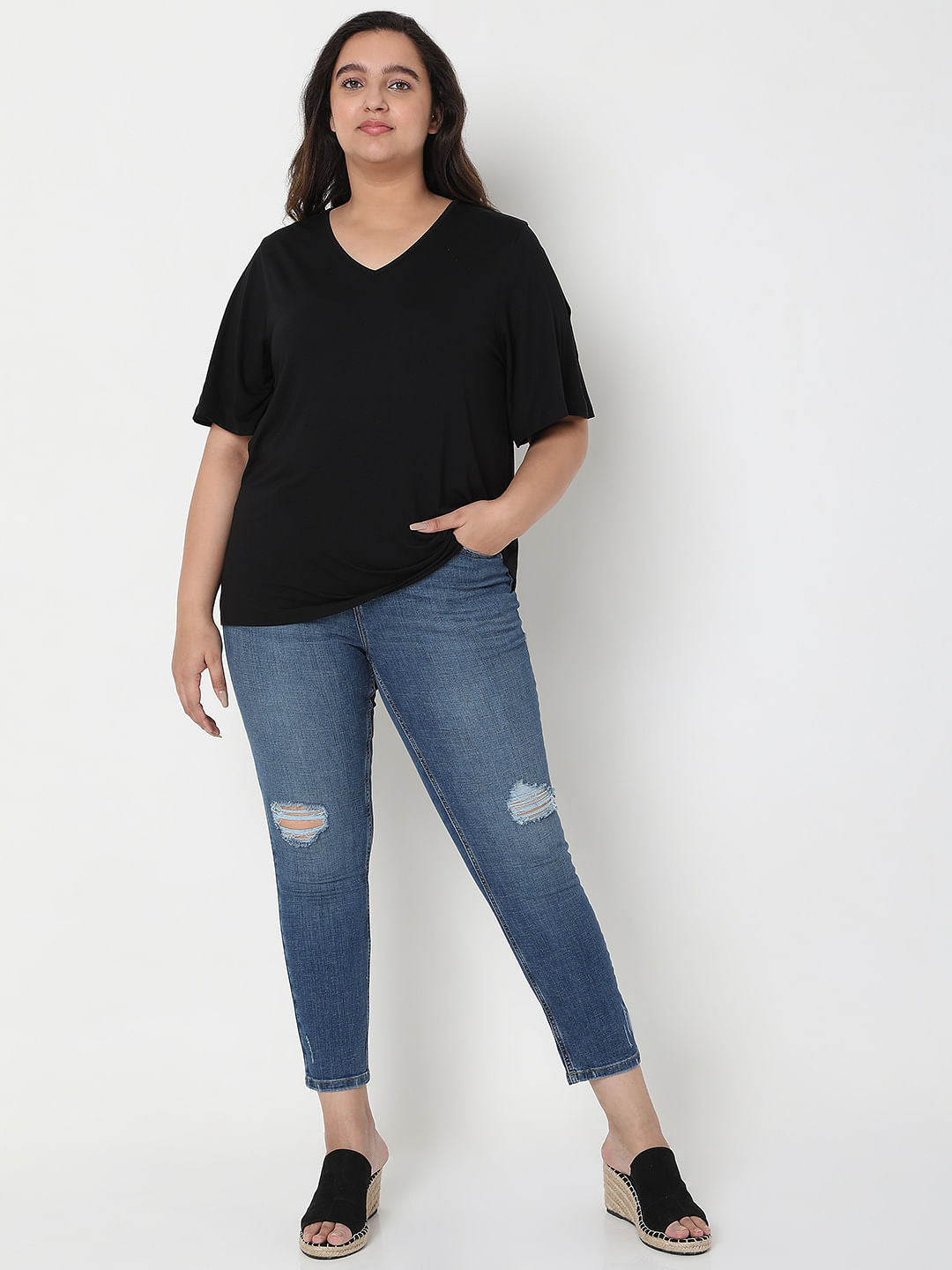 Curve Black V-Neck Top