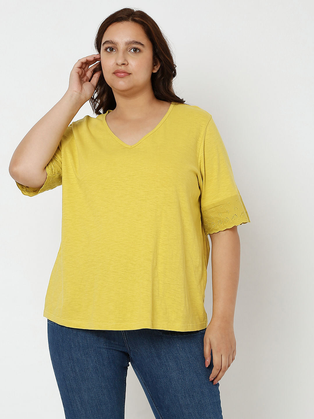 Curve Green Embroidered Detail T-Shirt