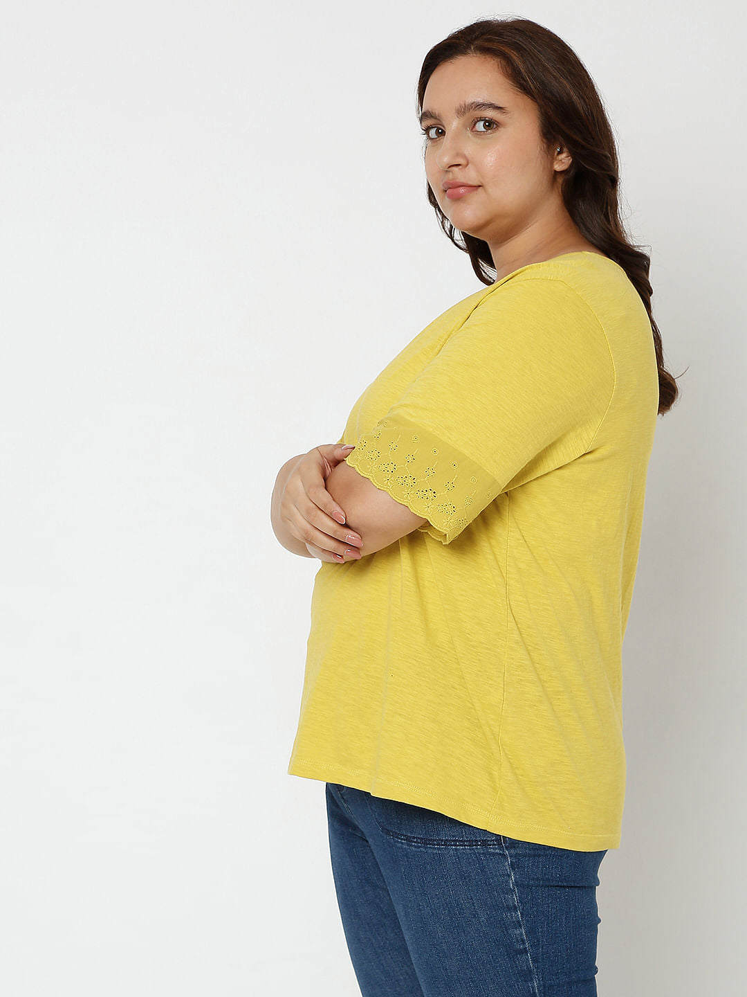 Curve Green Embroidered Detail T-Shirt
