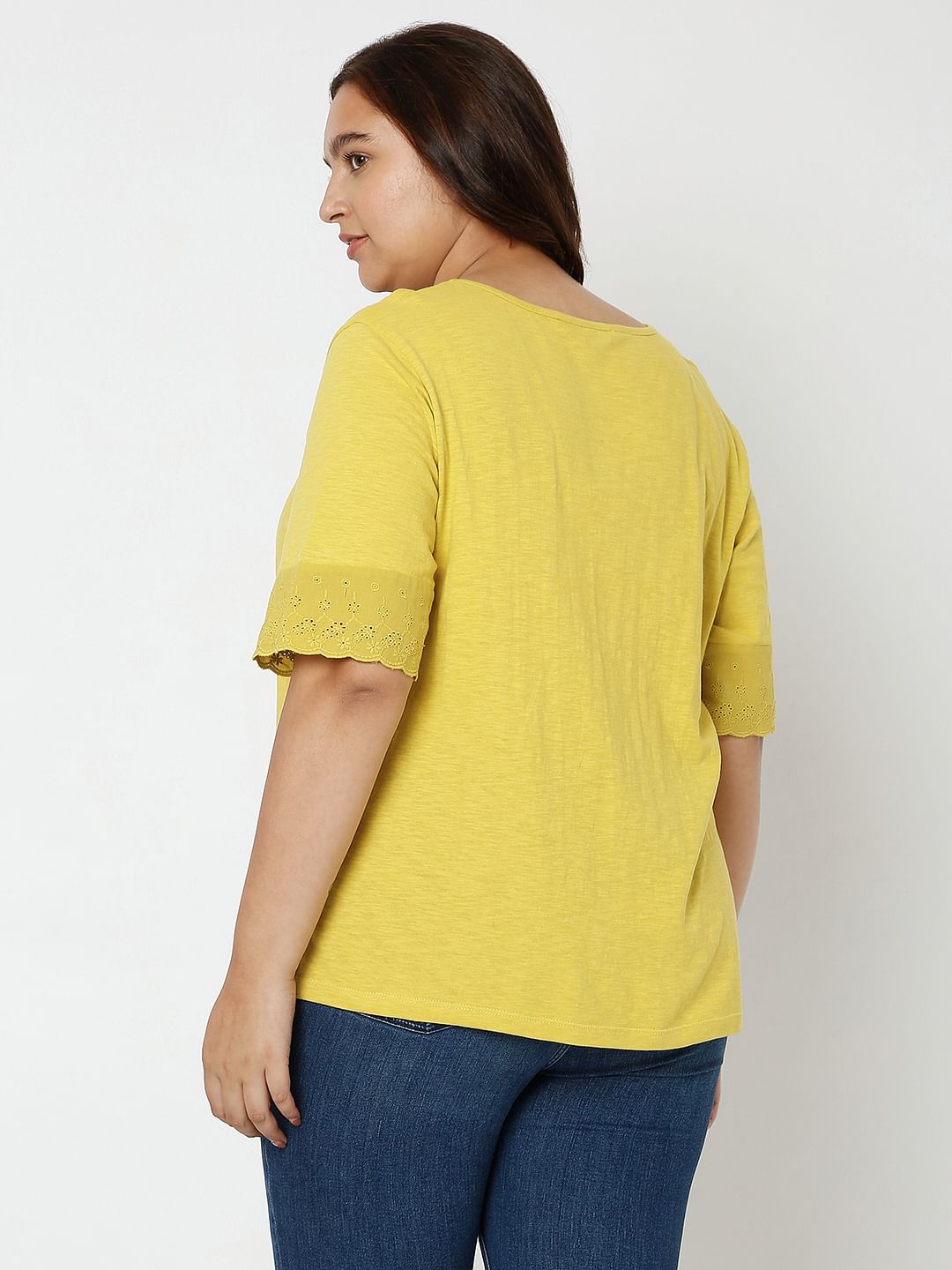 Curve Green Embroidered Detail T-Shirt