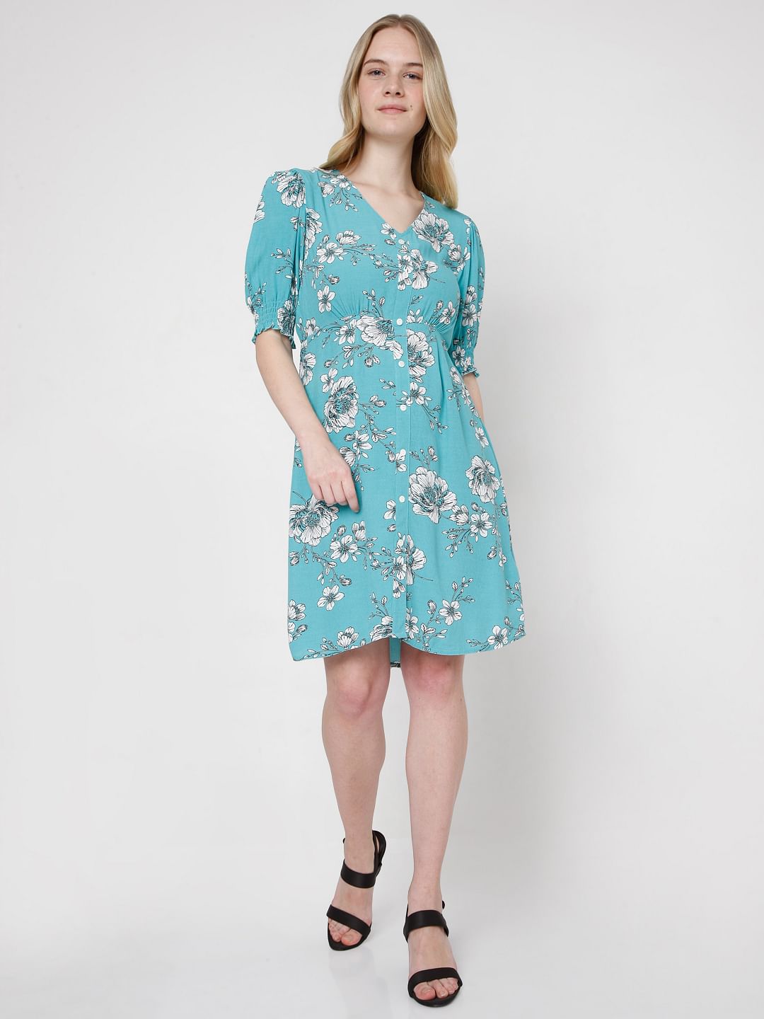Blue Floral Fit & Flare Dress
