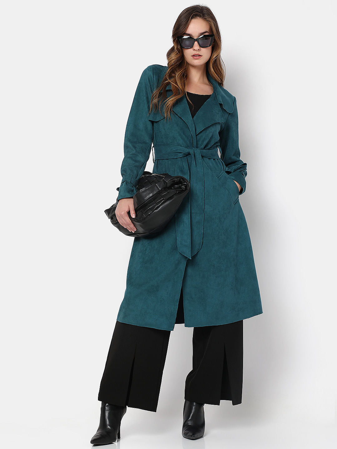 Deep Teal Suede Trench Coat