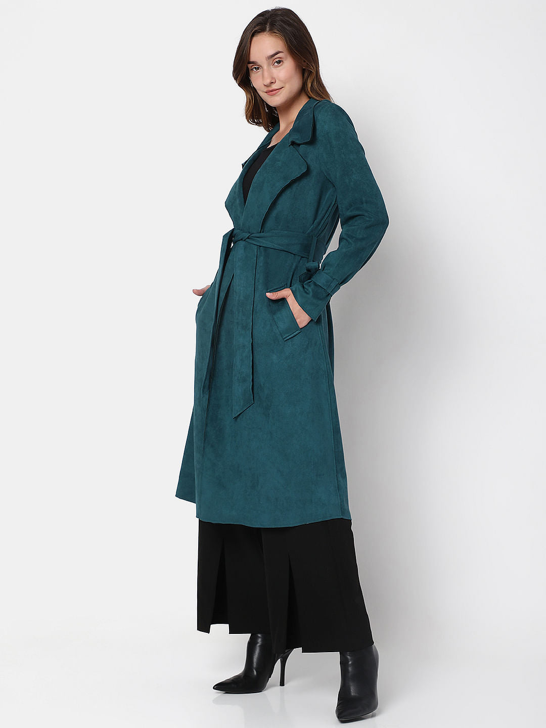 Deep Teal Suede Trench Coat