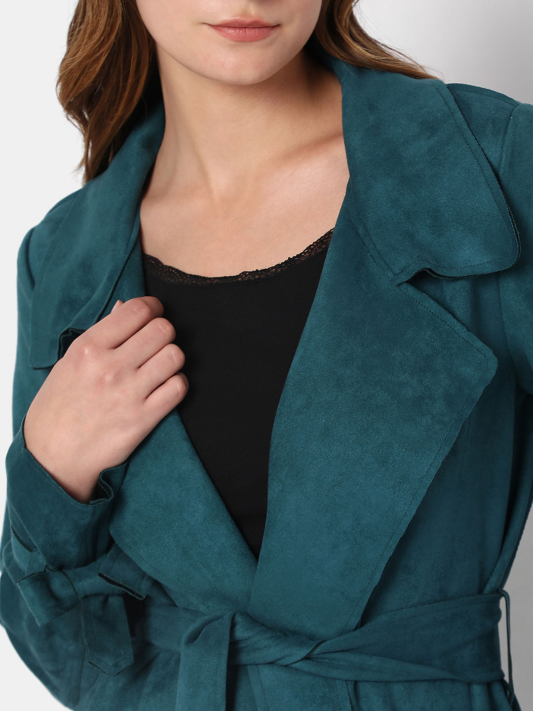 Deep Teal Suede Trench Coat