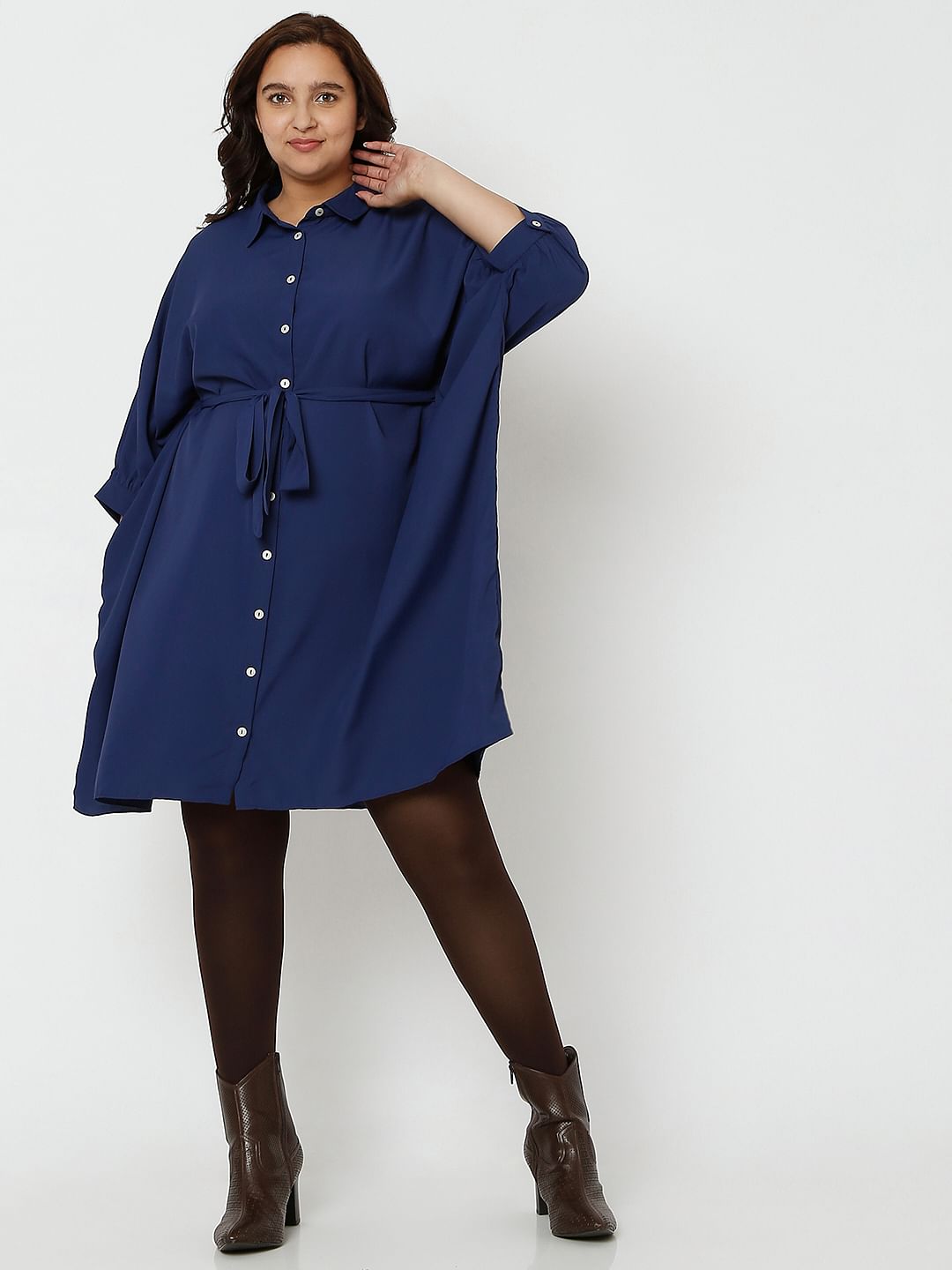 Curve Navy Blue Shirt Dress
