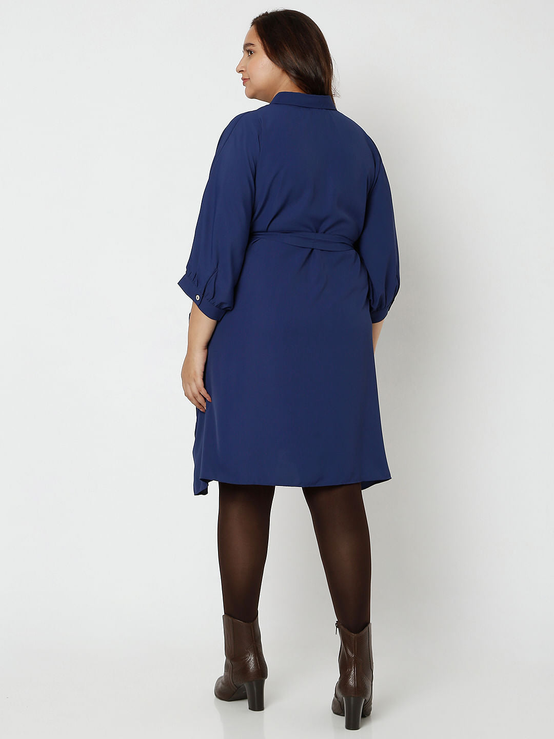Curve Navy Blue Shirt Dress