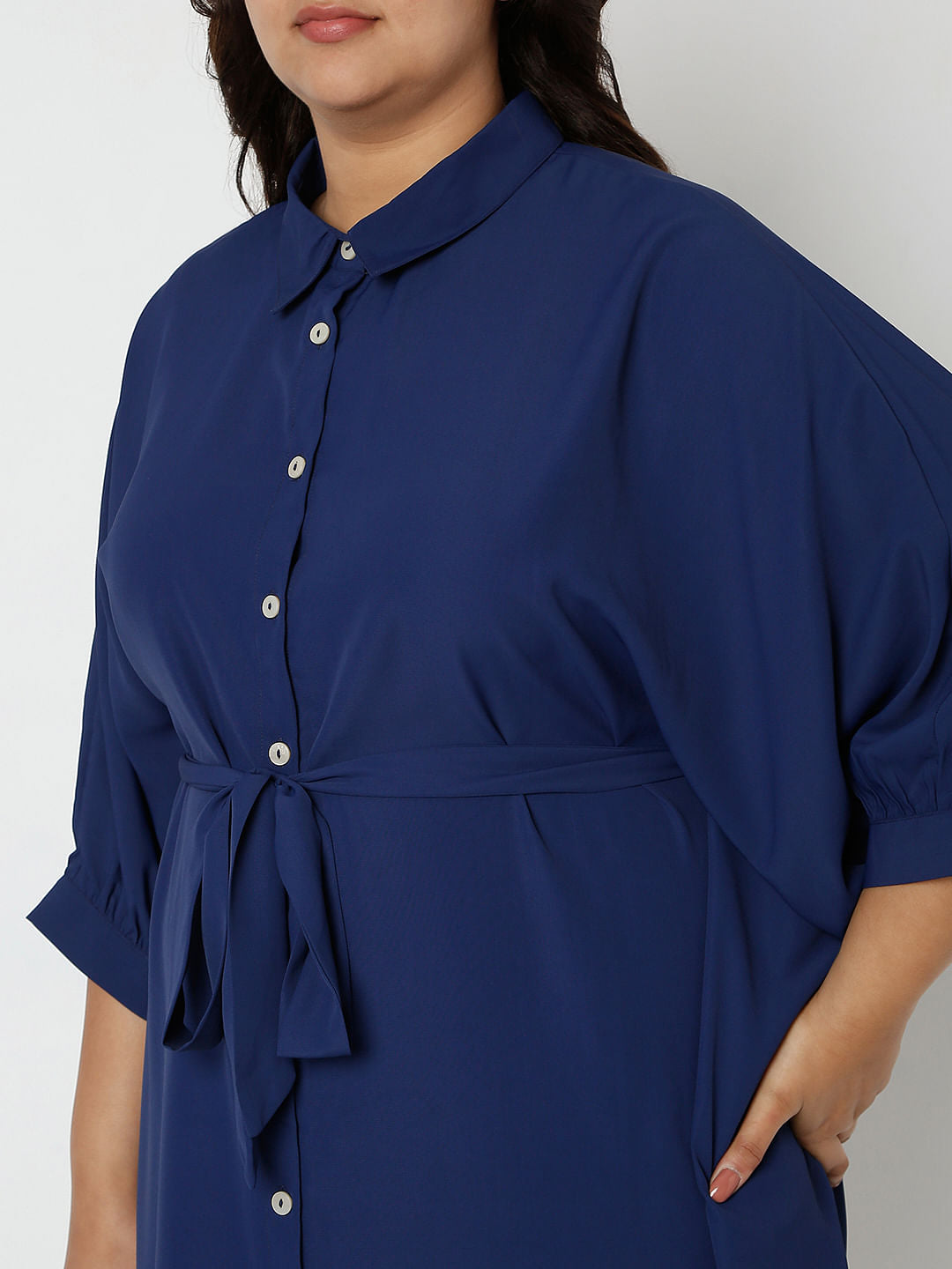 Curve Navy Blue Shirt Dress