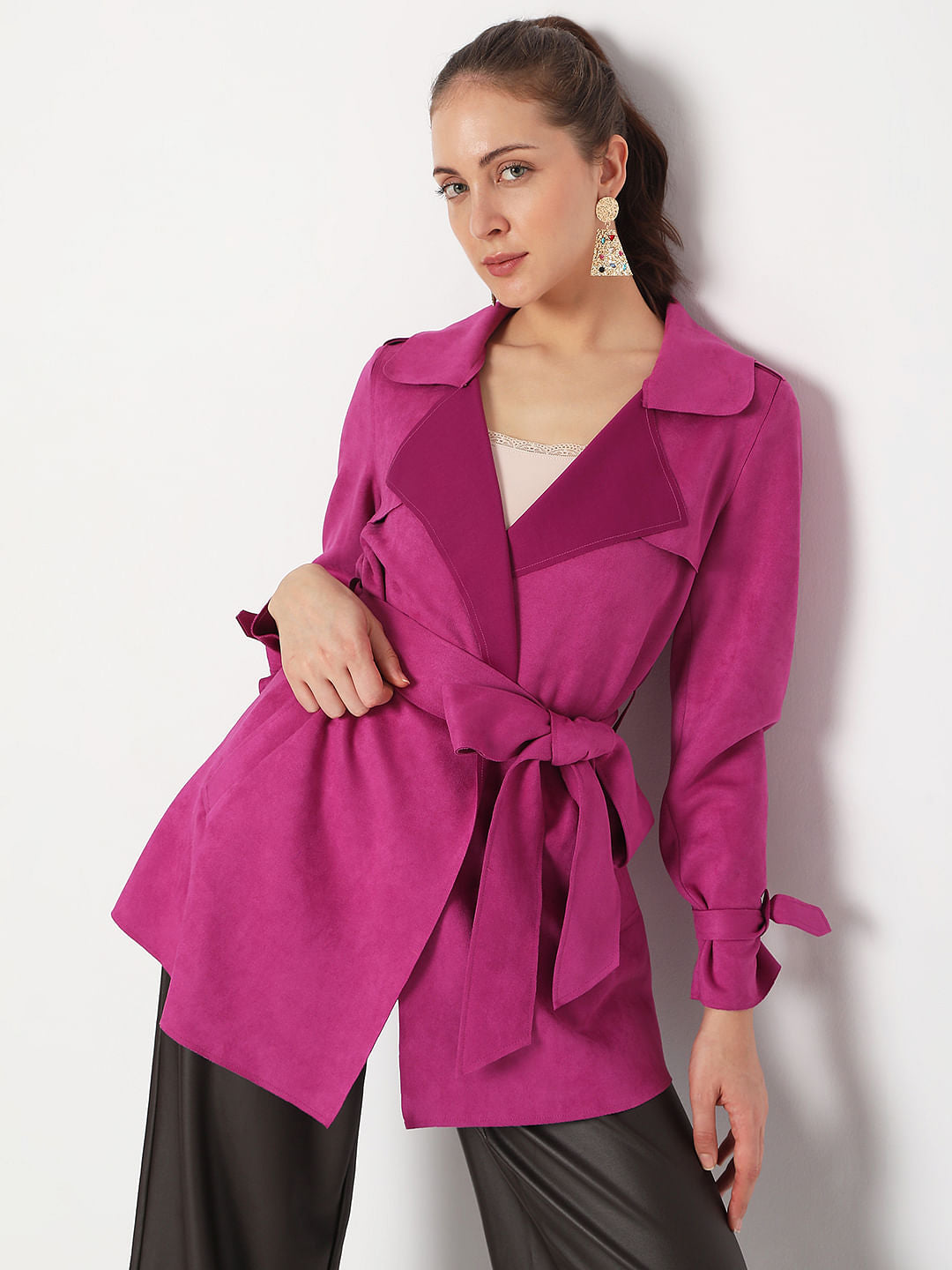 Pink Suede Trench Coat