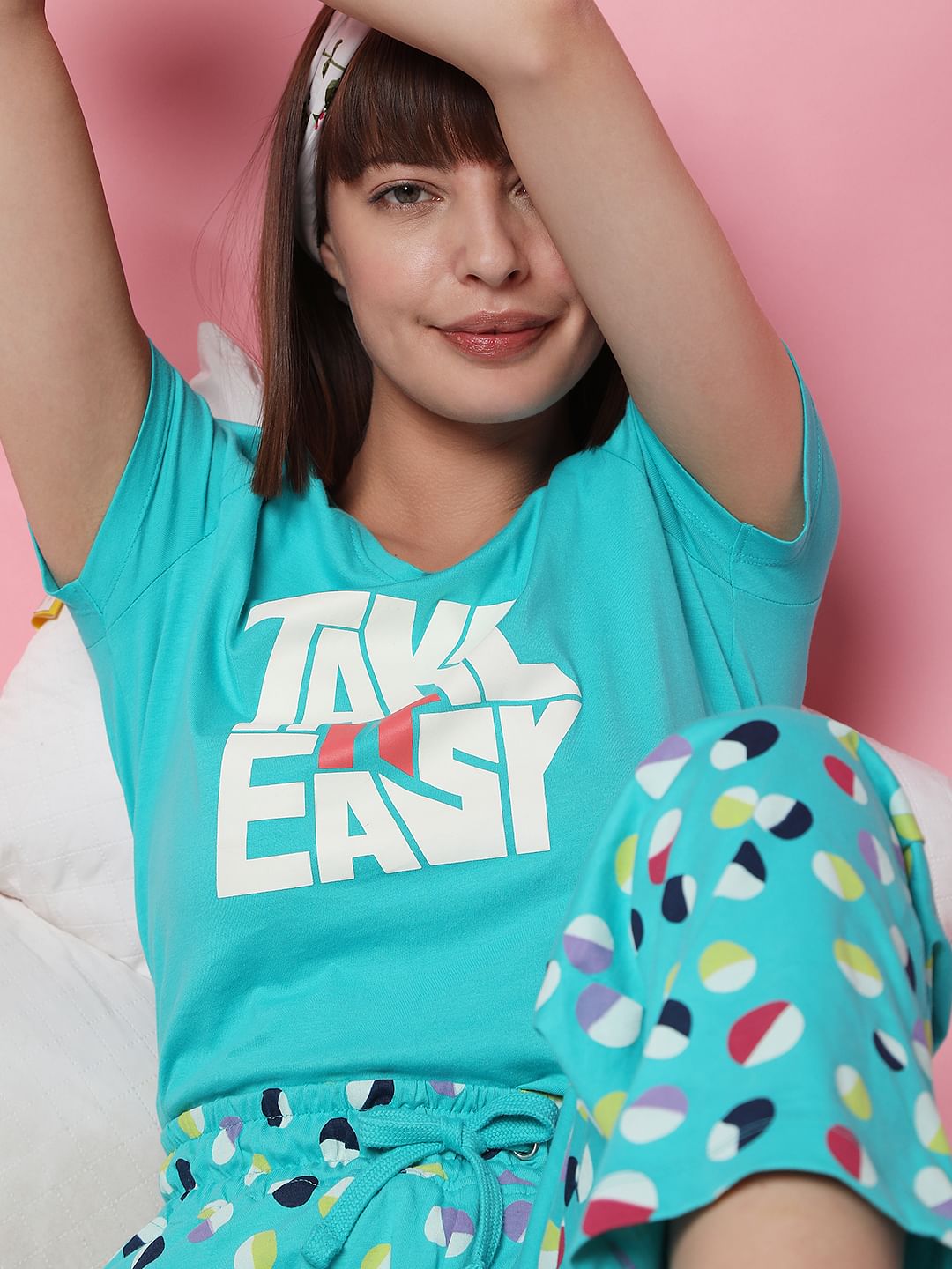 Blue T-Shirt & Pyjama Night Suit Set