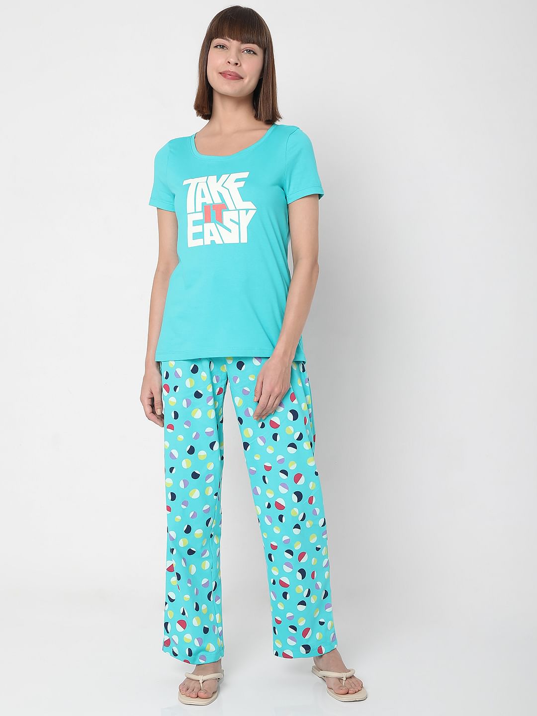 Blue T-Shirt & Pyjama Night Suit Set