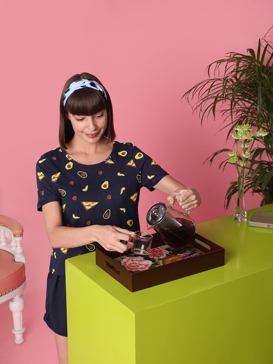 Blue Printed T-Shirt & Shorts Night Suit Set