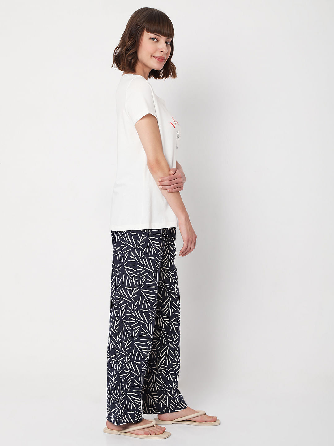 White T-Shirt & Pyjama Night Suit Set