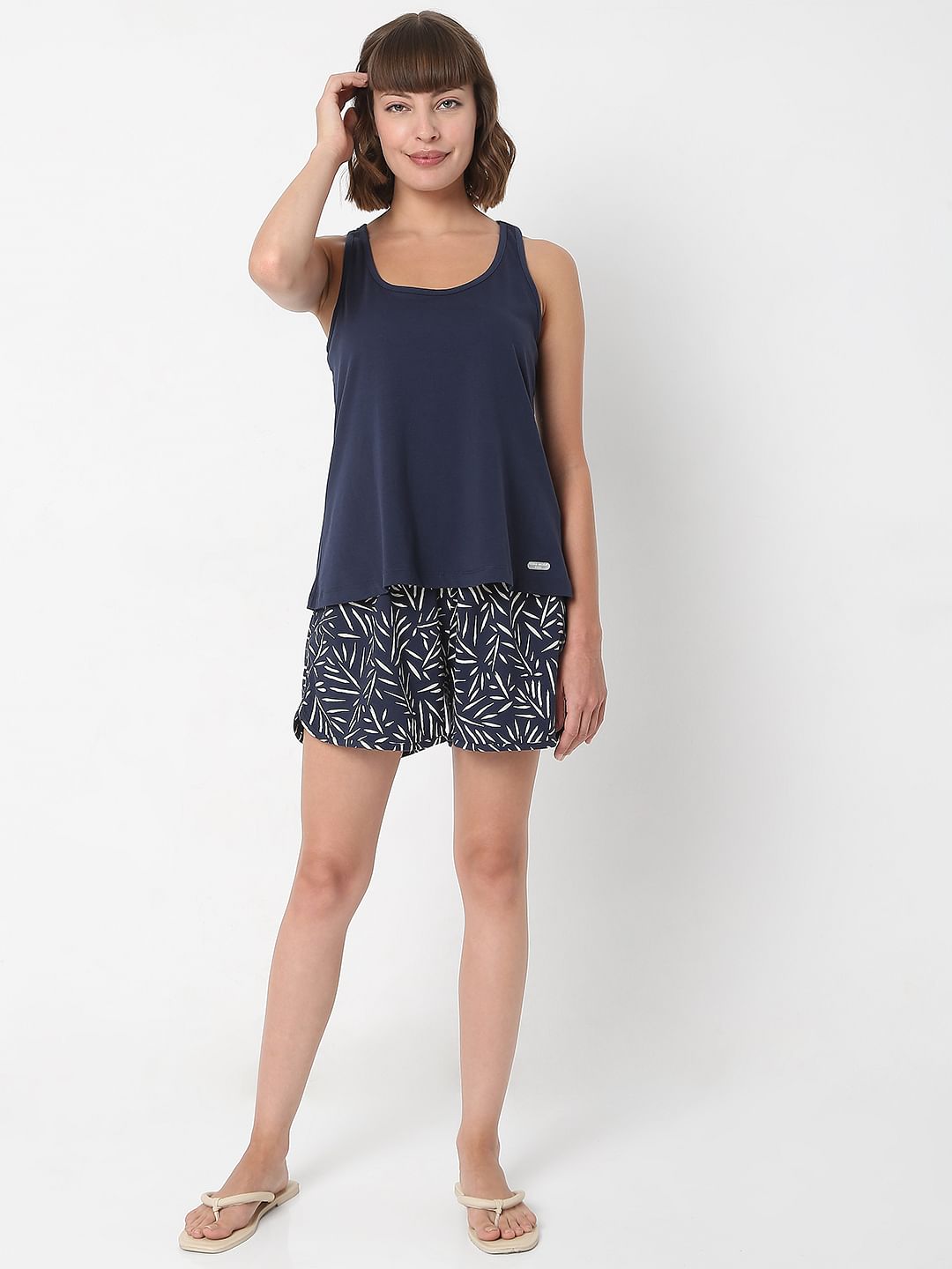 Navy Blue Tank Top & Shorts Set