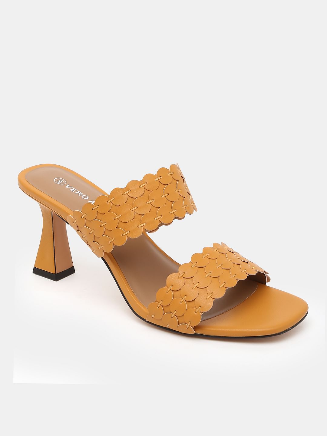 Golden Yellow Twin-Strap Heels